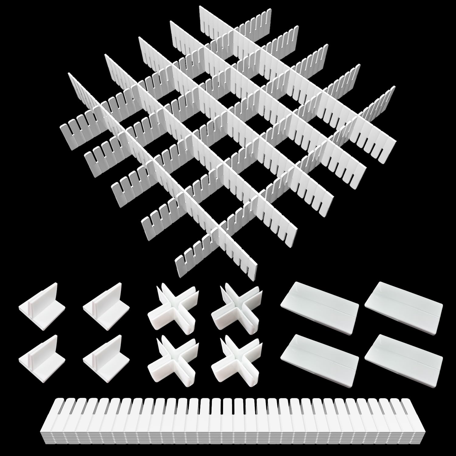 16Pcs Adjustable Drawer Dividers 0.1Inch Thickness Plastic DIY Grid Drawer Organizer Dividers 16.3x2.36inch Plastic Organizer Separator with Fixed Buckle For Socks Underwear Makeup Cosmetic Clothes