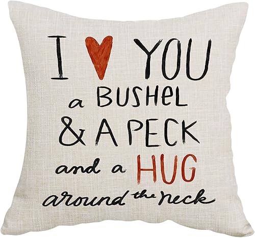 Cariwotan Funda de almohada decorativa con texto en inglés "I Love You A Bushel & A Peck and A Hug Around The Neck - Funda de almohada decorativa