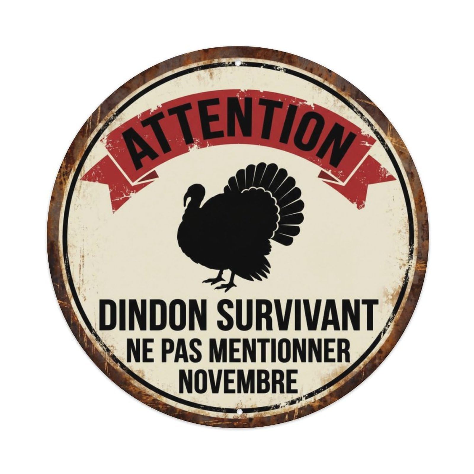 Fqcyn Style Dramatic Turkey Thanksgiving Survivor Metal Tin Sign Plaque Wall Decor For Cafe, Club Bar, Office, Home Garden Round Metal Poster 8X8inch
