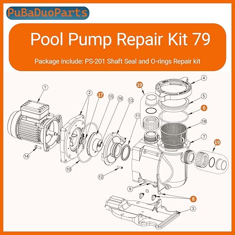 Kit 79 O-Ring Repair Rebuild Kit for S-taRite Max-E-Pro Pool Pump Includes PS-201 Shaft Seal & 6 Critical O-Rings (Lid, Clamp, Diffuser, Plug, Screw), Compatible with Most Max-E-Pro Models