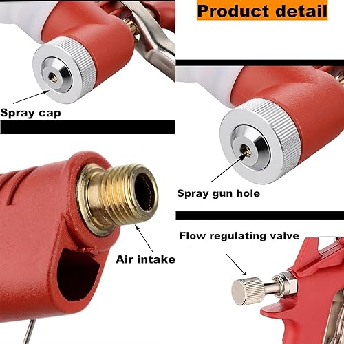 Miniatura 4 de Pistola pulverizadora de textura de aire, pulverizador de textura de paneles de yeso, 1.58 galones con boquilla de 0.157 in/0.236 in/0.315 in, Rojo