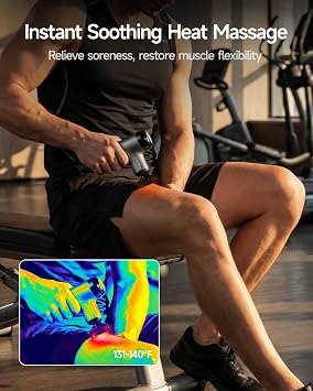HEYCHY Mini Massage Gun with Heat, Deep Tissue Massage Gun, Portable Percussion Muscle Massager with 4 Massage Heads for Athletes