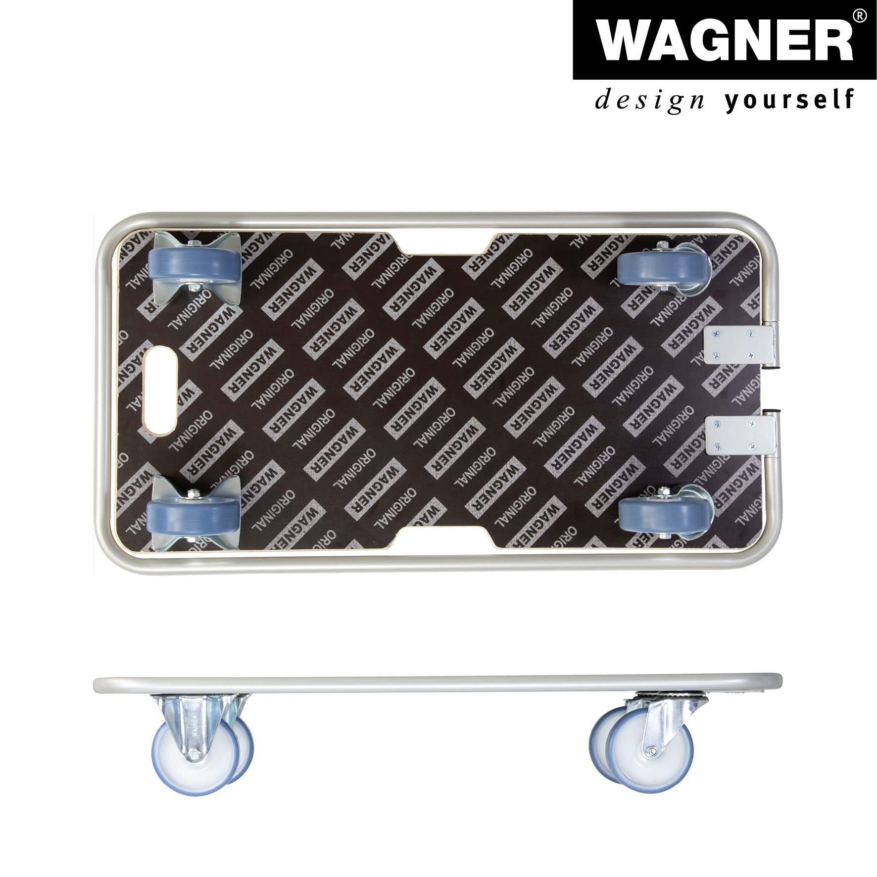 WAGNER Transportroller Transporthilfe 1345 I Schichtholz mit Grip I 74 x 36,5 x 11 cm, Tragkraft 300 kg I Stapelbehälter, Bügel klappbar, Griffe, Ladungssicherung I Möbelroller I FSC® I Made in DE