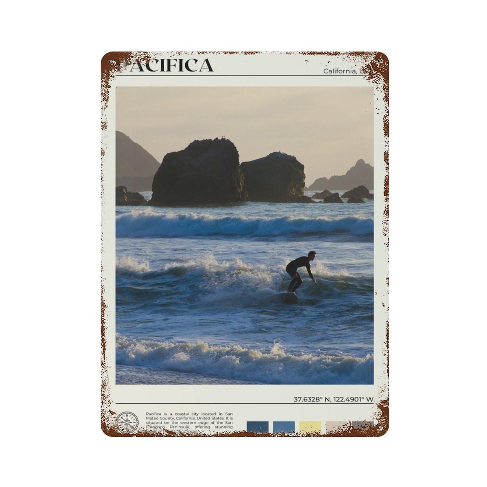xiaoxiaoshen Real Photo Pacifica Decor California Wall Decor Art Metal Tin Poster Modern Home Decor Art Home Bar Shop Decorations Vintage Sign 40x30cm