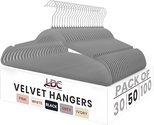 LDC - Perchas de terciopelo gris, paquete de 50 unidades, antideslizantes, de alta calidad, para abrigos, pantalones, colgadores de fieltro para