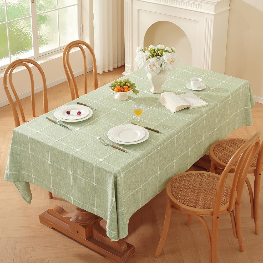 Zobesta Linen Green Table Cloth Checkered 86 x 53 Inch Linen Tablecloth Rectangle Tables, Farmhouse Soft Boho Tablecloth for Outdoor, Party, Holiday,