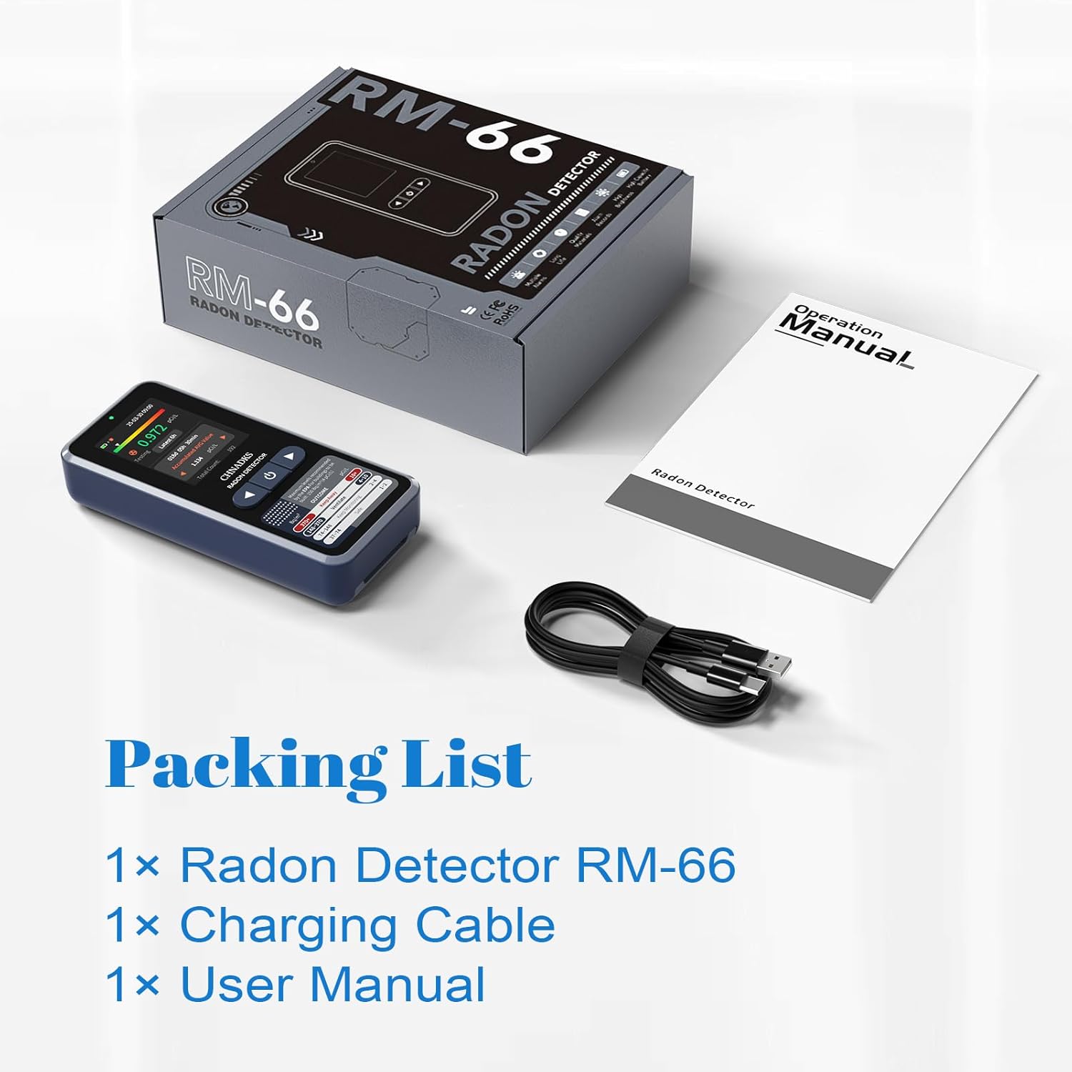 RM-66 Radon Detector for Home, Portable Radon Monitor with TFT Color Display, Audible & Visual Alarm, Easy-to-Use, Rechargeable Type-C, Long-Term Monitoring in pCi/L or Bq/m³ - Image 8