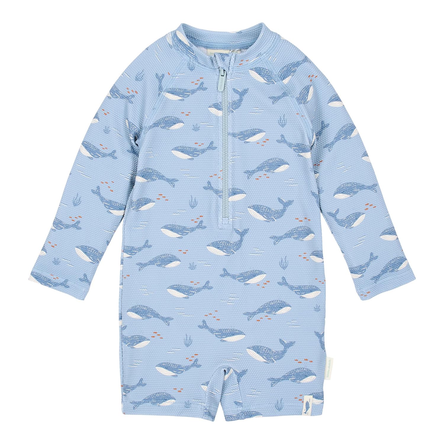 Little Dutch Kinder Schwimmanzug Badeanzug Langarm - mit Reißverschluss - Wal - für Jungen - Ocean Splash - blau (Gr. 98/104)