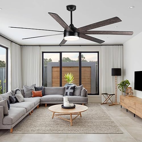 Miniatura 2 de Viossn 62 Inch Ceiling Fan with Lights, Outdoor Ceiling Fan with light 7 Reversible Blades,Dimmable, Black Ceiling Fan with 4"12" Downrods for