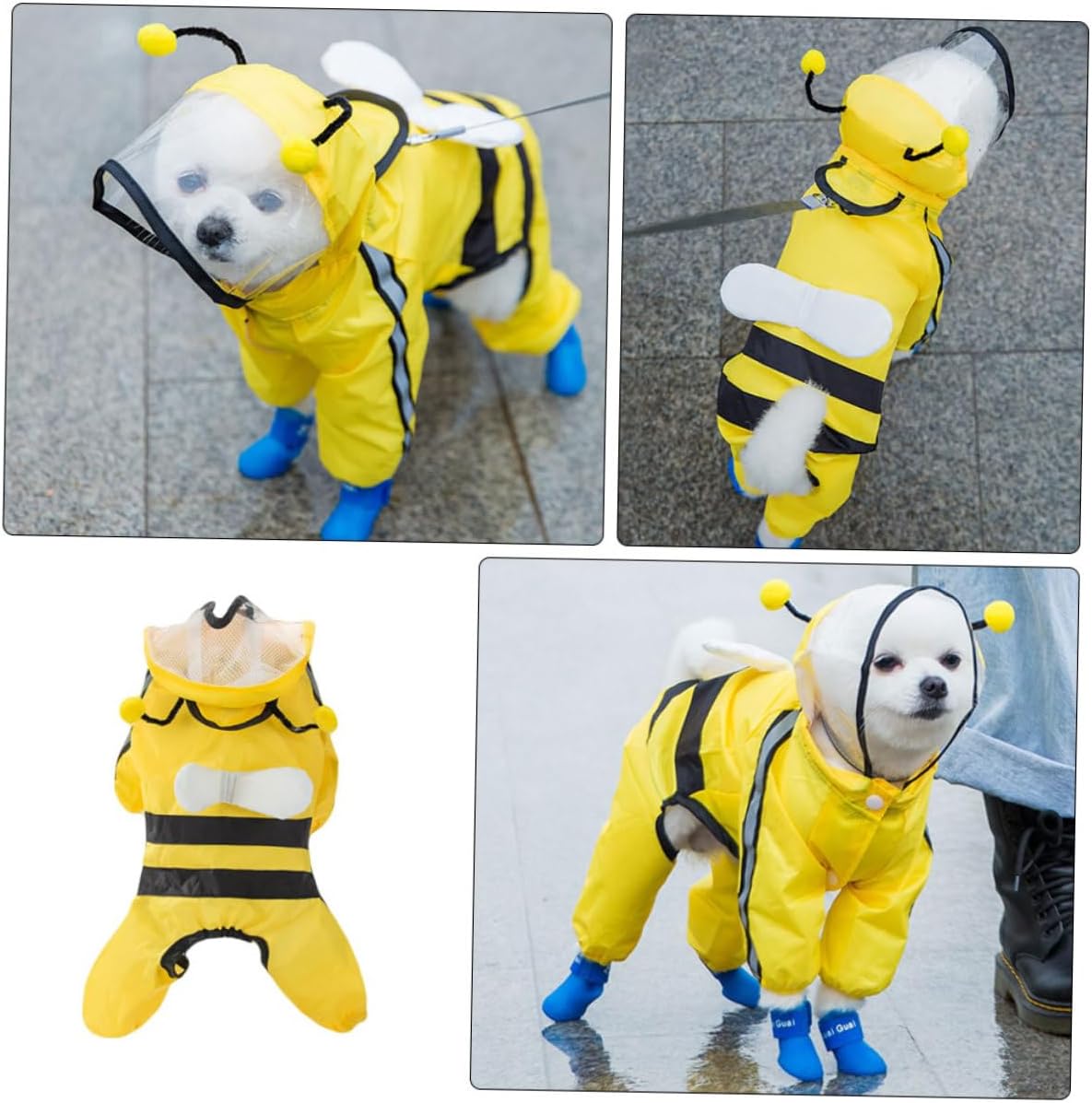ibasenice Pet Bee Shaped Raincoat Waterproof Hooded Dog Rain Jacket Small to Medium Size Puppy Rain Gear for Outdoor Use