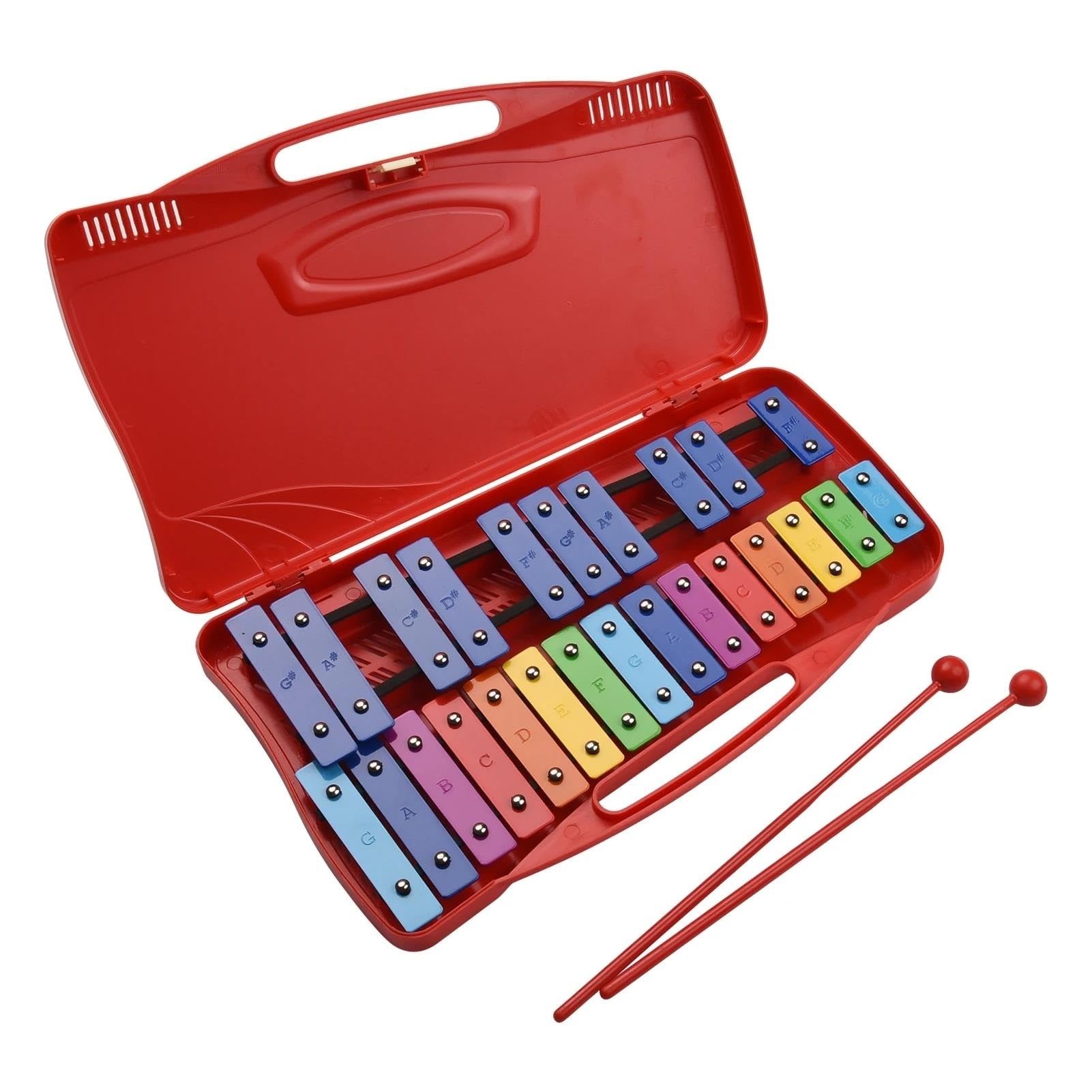 Xilofono Glockenspiel 25 Note Glockenspiel Xilofono Bussare A Mano Xilofono Percussioni Con Custodia 2 Bacchette(Red)