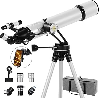Telescopio, apertura de 90 mm, 700 mm con montaje AZ Vertisteel de movimiento lento, alta potencia para entusiastas de la astronomía, fácil para niños, con bolsa de transporte, control remoto
