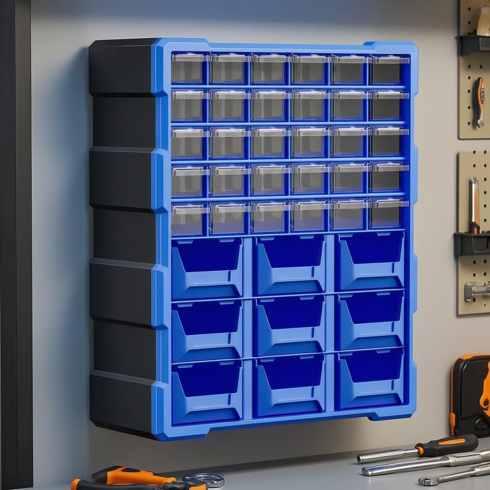 Organizador Modular Pared y Mesa Plástico Organizador con Cajones Frontales Transparentes Pequeño para Banco Trabajo, Ferretería Doméstica, Verde