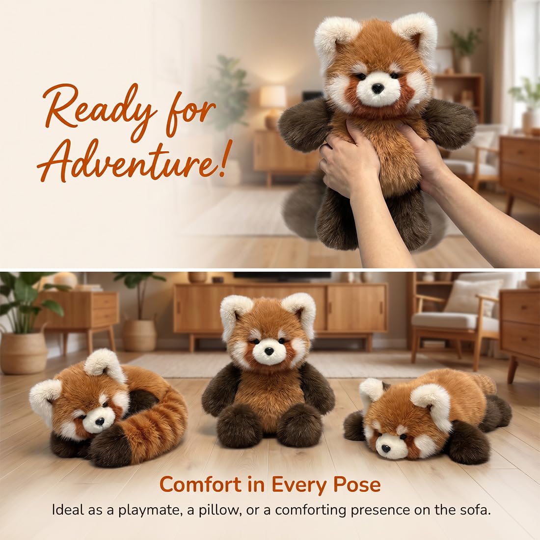 Laufendes Kuscheltier Roter Panda 55cm - Interaktives Moomoo Plüschtier, Running Plushies für Stressabbau, Süßes Panda Kuscheltier als Geschenk für Kinder und Erwachsene (1pc)