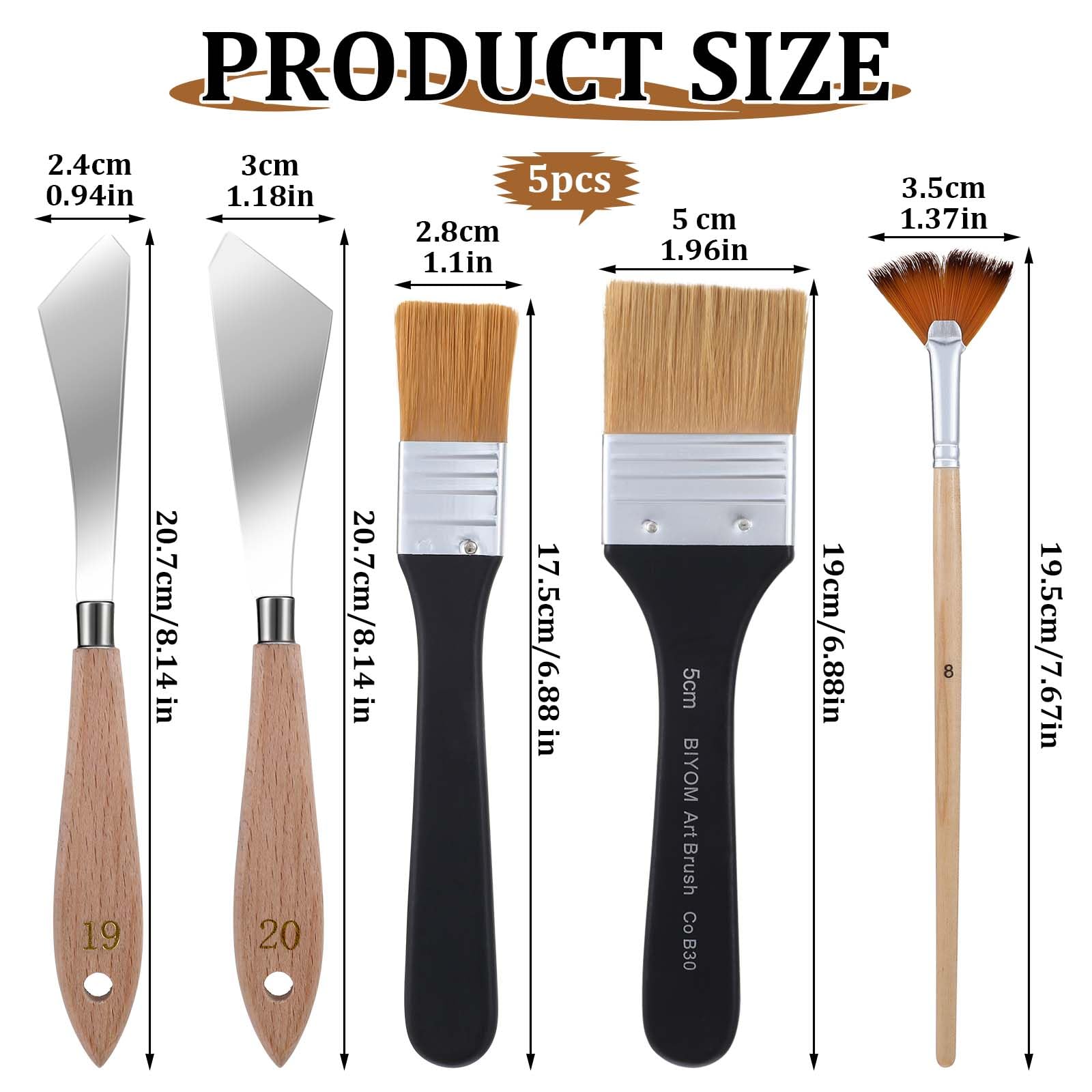 Dimeho Painting Knife 5 Pcs Background Blender Flat Brush and Fan Paint Brushes Stainless Steel Artist Palette Knife 2 Inch and 1 Inch Landscape Brush for Canvas Acrylic Oil Painting Supplies
