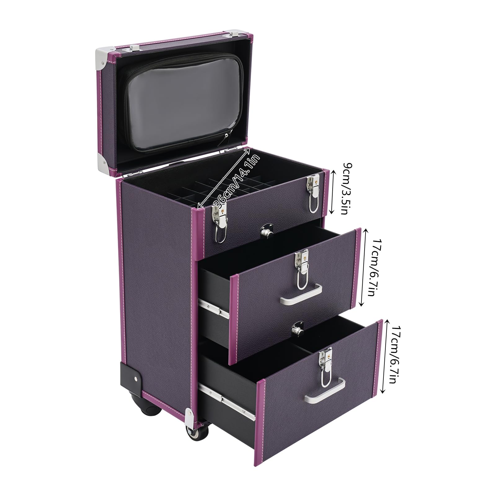 Estuche para cosméticos con Ruedas de Gran Capacidad, Estuche de Viaje con Ruedas, Caja de Almacenamiento móvil, Estuche de Maquillaje Multifuncional, Organizador de Herramientas