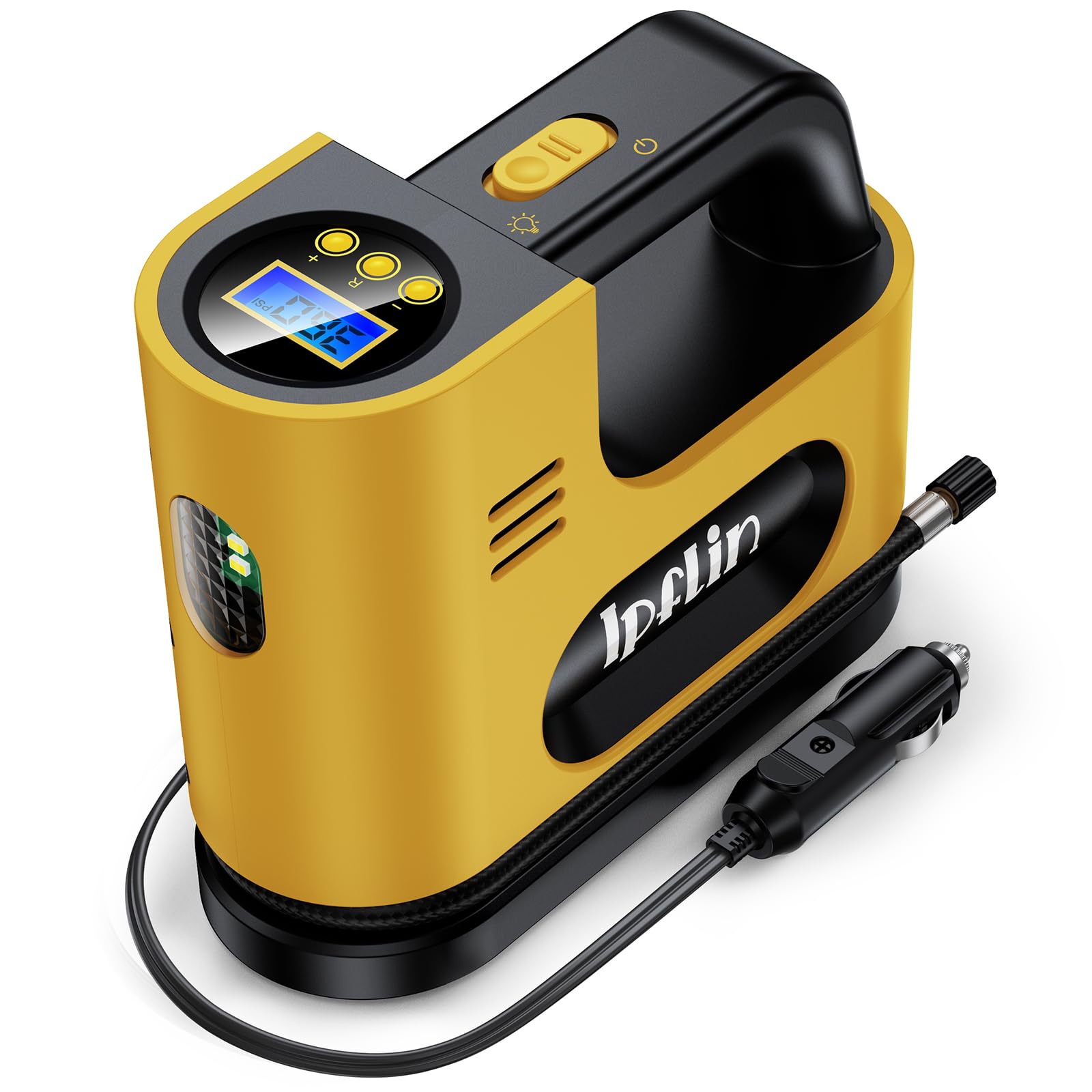 Tyre Inflator Air Compressor-12V DC,Digital Car Tyre Pump 150 PSI, Preset Tyre Pressure & Auto Shutoff,Digital Air Pump for Car Tyres Bicycles Other Inflatables,Yellow