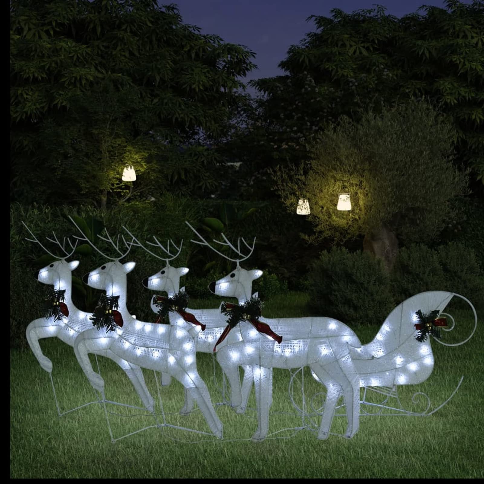 Decoración Navide?a de jardín Renos y Trineo Blanco 100 LED, Leepesx Renos De Navidad, Decoracion Navidad Exterior, Figura Luz Navidad, Reno Luminoso Exterior,