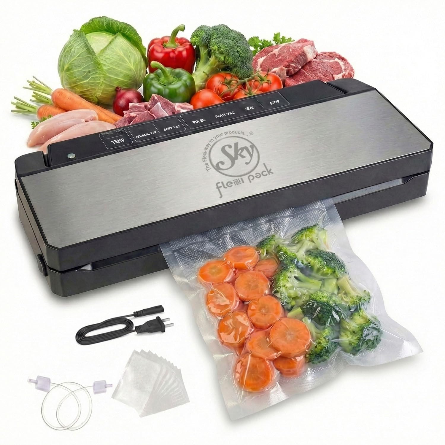 SX-520 Vacuum Sealer Machine For Packing, Sealing Machine For Food Packets, Automatic Dry & Wet Packet Sealer Machine, 1 Year Warranty, Stainless Steel Cover, Offers 15 Free Vacuum Bags