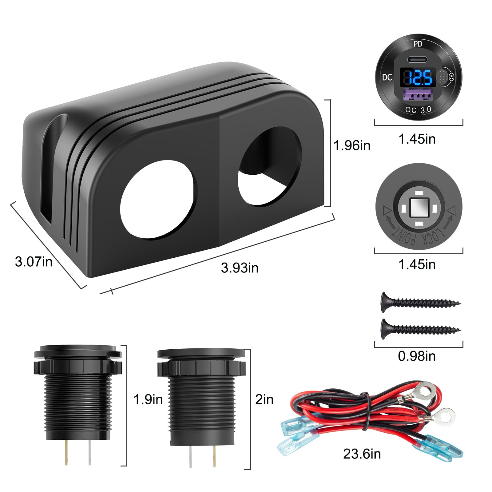 4-poorts 12 volt USB-aansluiting Sigarettenaanstekerpaneel, dubbele PD3