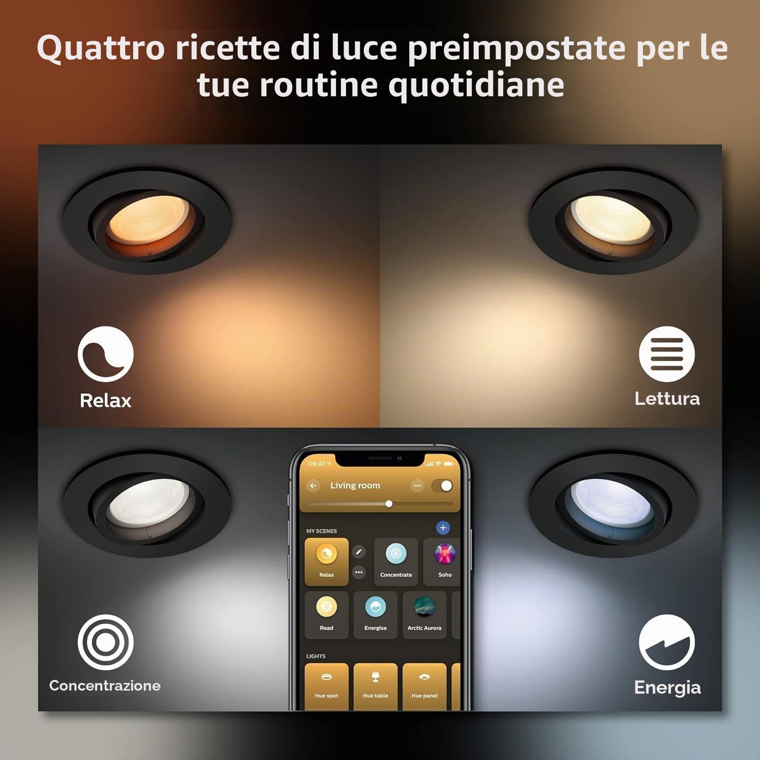 Philips Hue Centura, Faretti LED da incasso, Rotondo, Nero, Confezione da 3 | Luce bianca e colorata, Dimmerabile, Smart Home, Controllo intelligente tramite voce e app, Lampadina GU10 inclusa