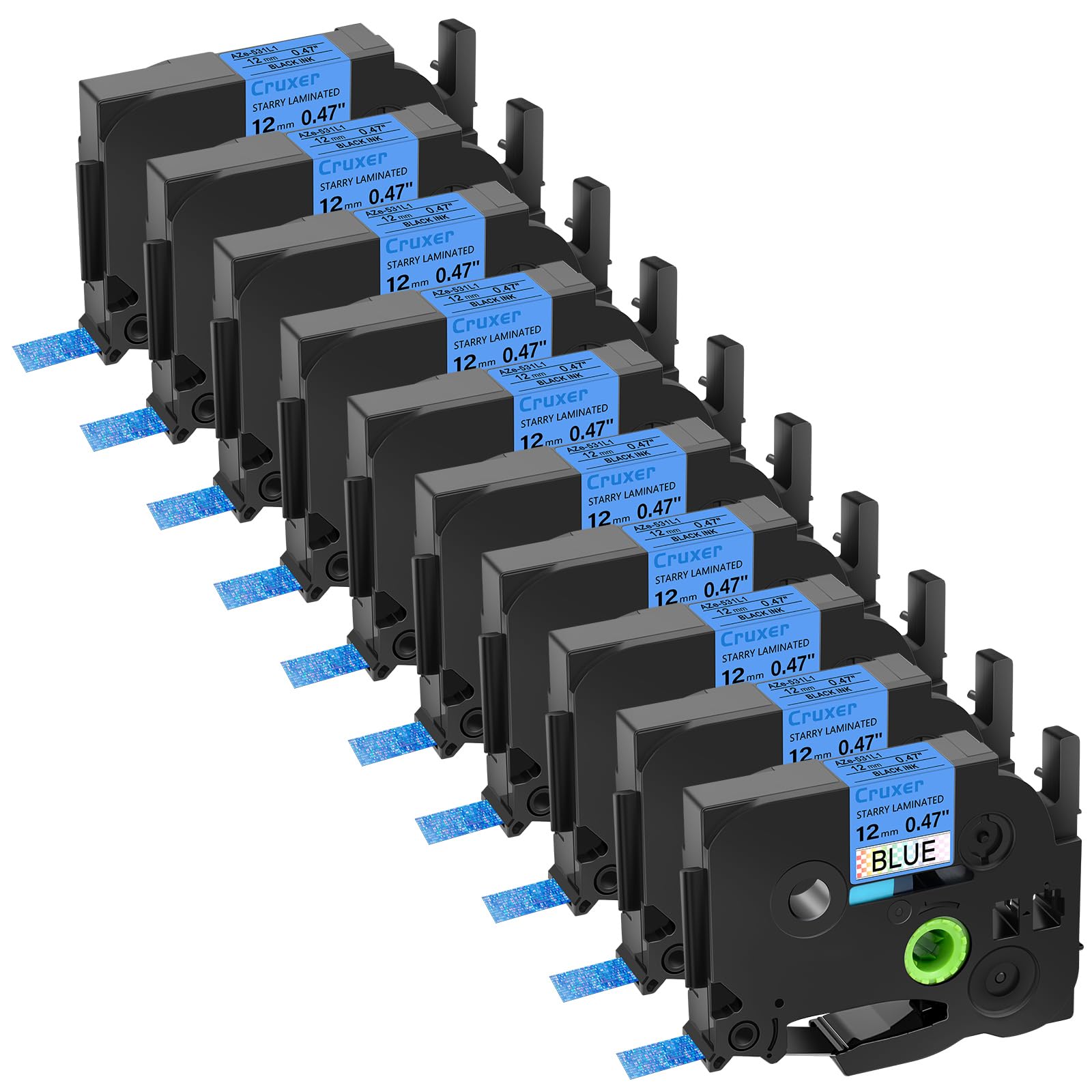 Cruxer Lot de 10 Ruban compatible P-touch TZe-531L1 Noir sur Bleu 12 mm