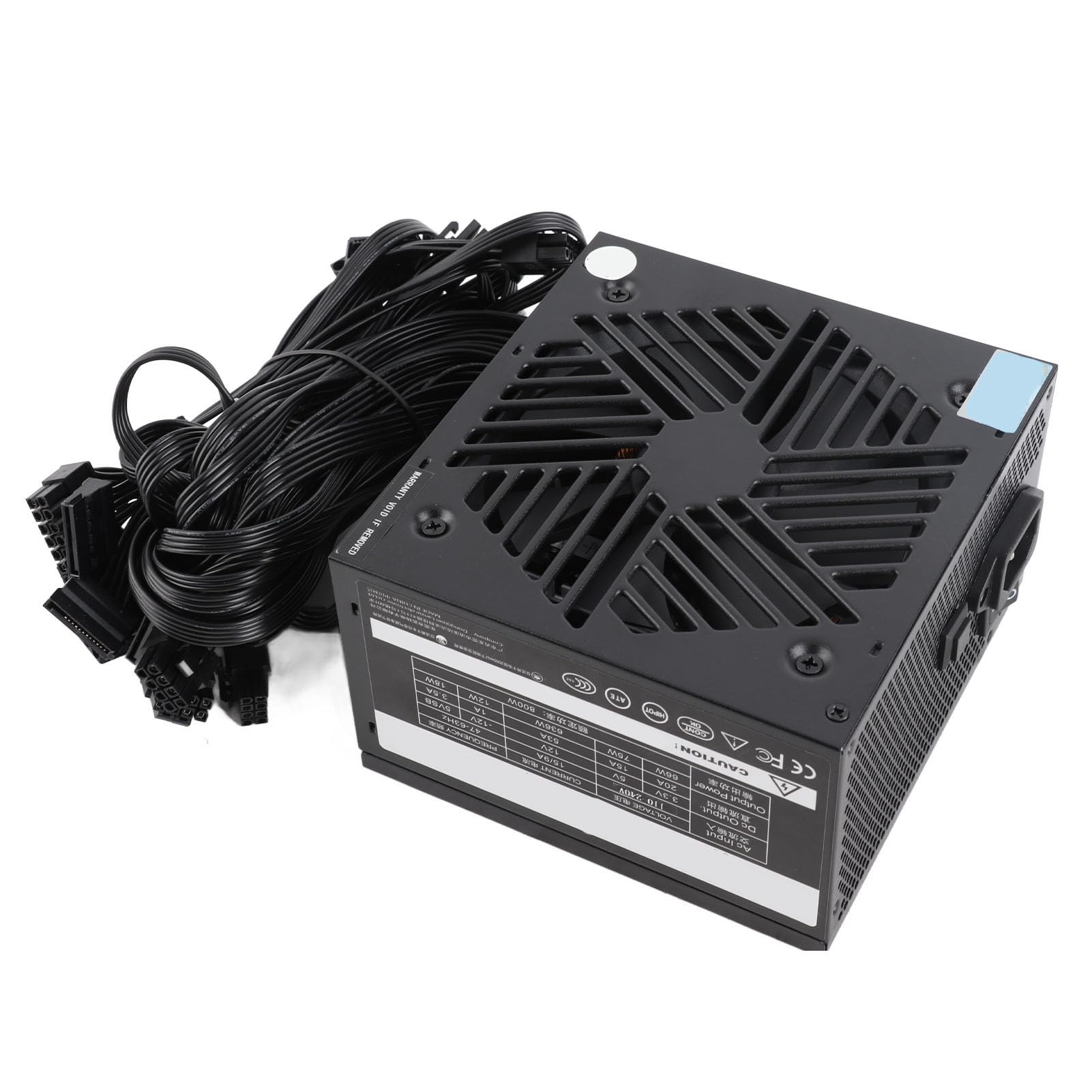 Zasilacz do Obudowy Komputera Stacjonarnego 800 W Inteligentna Kontrola Temperatury dla Platformy Dwurdzeniowej Czarny Wentylator 12 CM do Gier – Czarny Wbudowany Kabel Sieciowy Kabel Męska