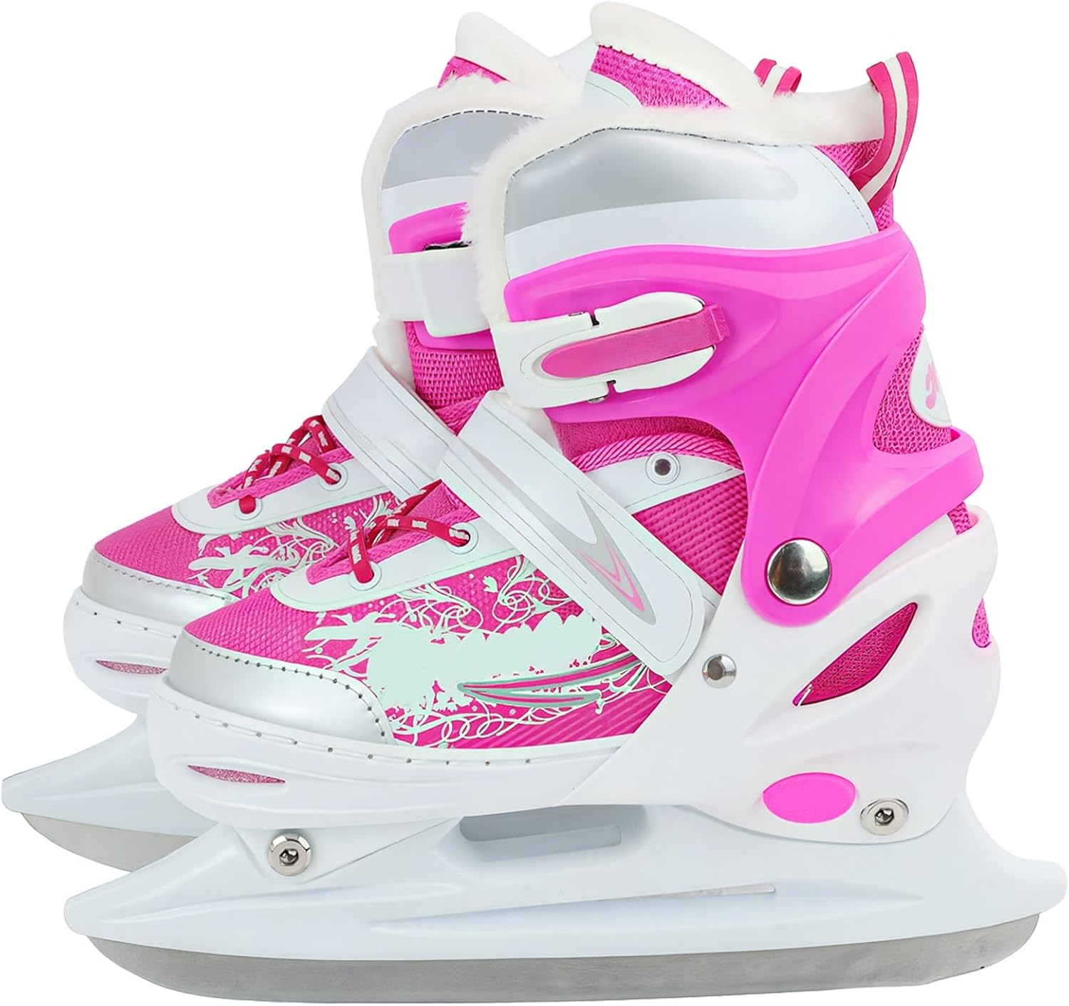 Kids' Adjustable Ice Skates, Beginner-Friendly Design with Breathable Mesh, Carbon Steel Blades, Supportive Cushioned Liner, Protective Ankle Guards, Sizes 39-42