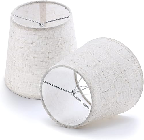 Miniatura 5 de Pantalla de candelabro, pantalla de lámpara de cristal, pantalla de lámpara con clip, apta para lámpara de pared, lámpara de vela (lino beige, juego