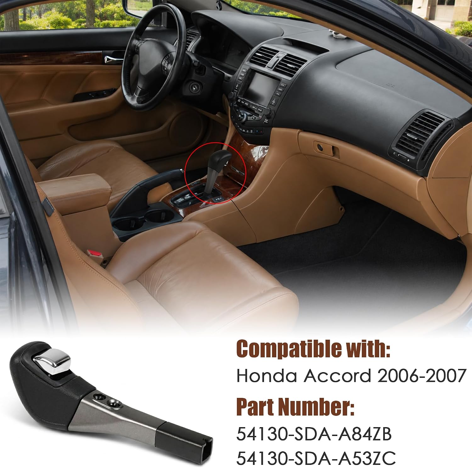 Car Shifter Knob Handle Compatible with 2006 2007 Honda Accord Automatic Transmission Gear Shift Handle Lever Replaces 54130-SDA-A84ZB 54130-SDA-A53ZC