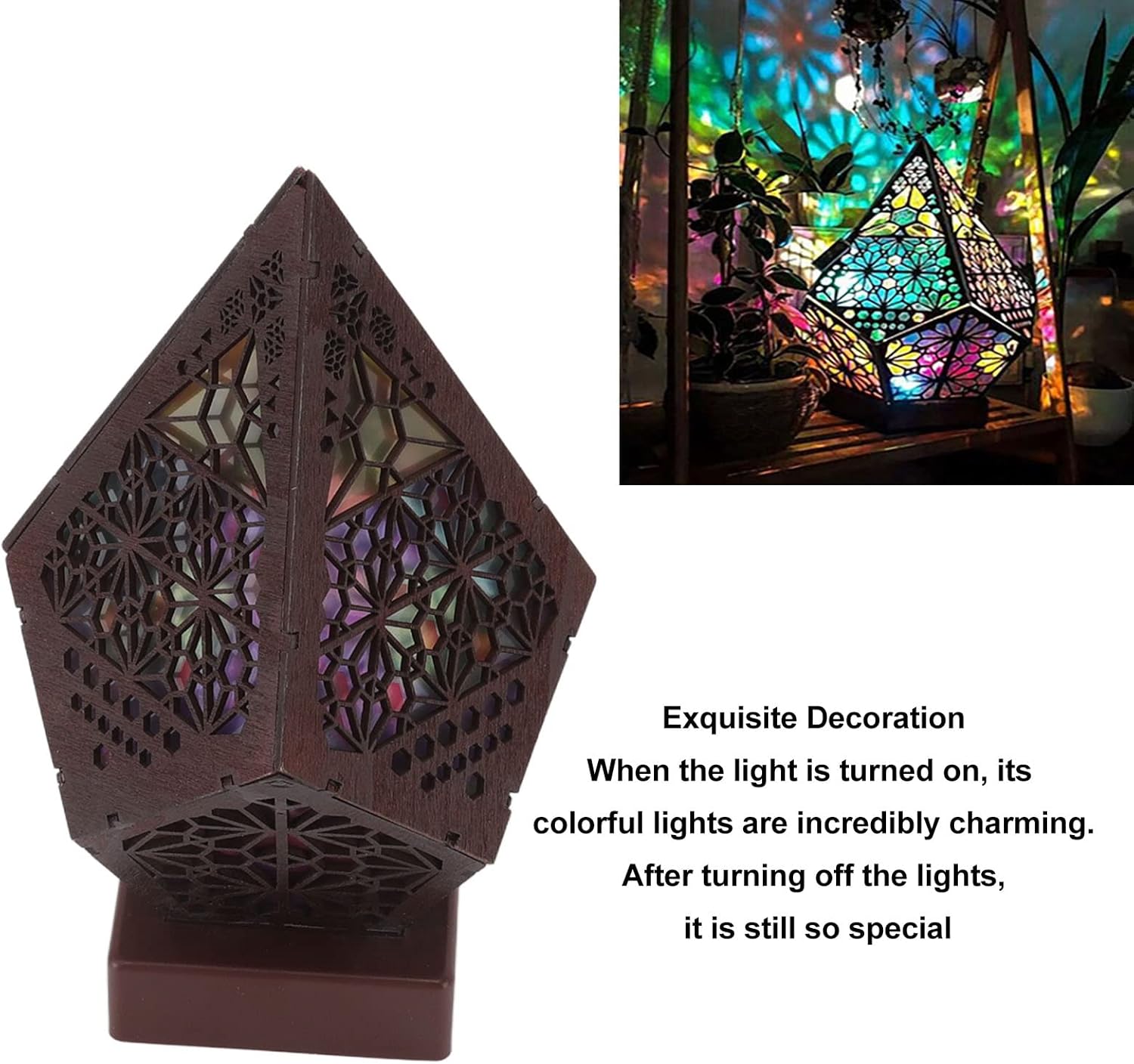 LED Star Projector, Colorful Retro Bohemian Wooden Star Sky Floor Projection Lamp, Night Light Projector for Collection Home Decor, Courtyard Garden Christmas Decoration, (Battery Not Included)