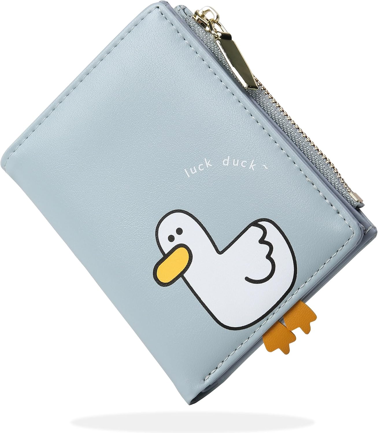 Small Womens Wallet, Cute Bifold RFID Blocking Vegan Wallet for Teen Girls Ladies with Zipper Coin Pocket (Duck Blue)