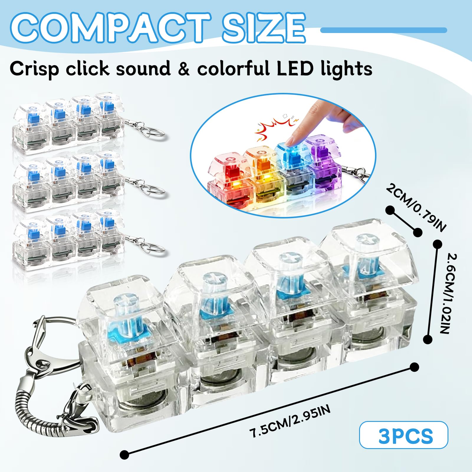 Teclado Fidget Con Luces Y 4 Teclas Clicker – Juguete Antiestrés Portátil Con Llavero, Gradiente De Colores Y Efectos De Luz, Ideal Para Aliviar El Estrés En Oficina O Casa