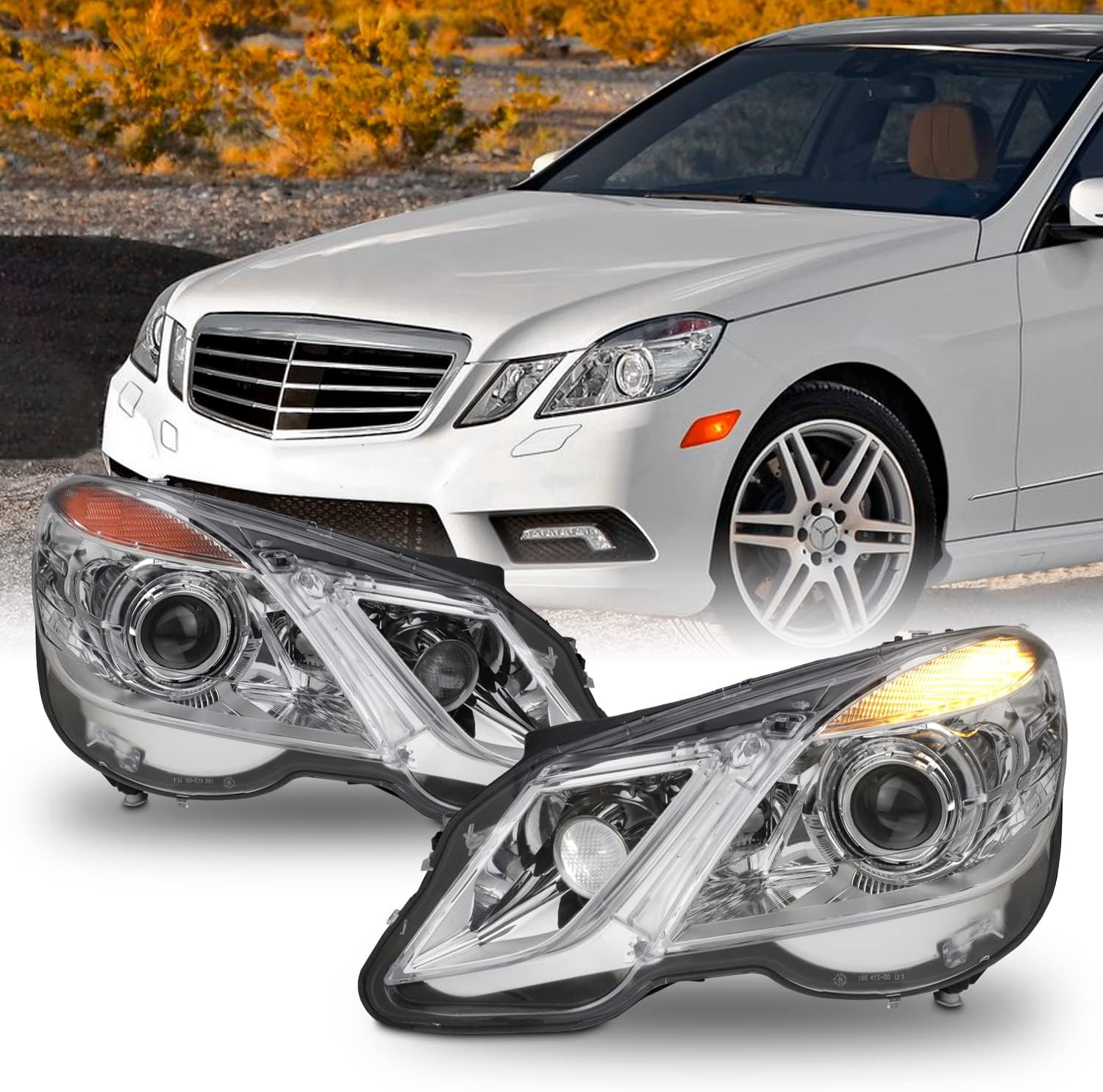 AKKON - Fits 2010-2013 Mercedes Benz E350 E550 Sedan/Wagon 4Door [HID/Xenon Type] Projector w/AFS Chrome Headlights Pair