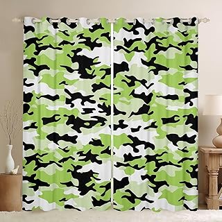 Erosebridal Green Camouflage Curtain 2 Panels,42"x84" Army Retro Militarily Geometric Window Curtain | Kids Teens Camo Army Campaign Blackout Curtains Military Themed Curtains & Drapes