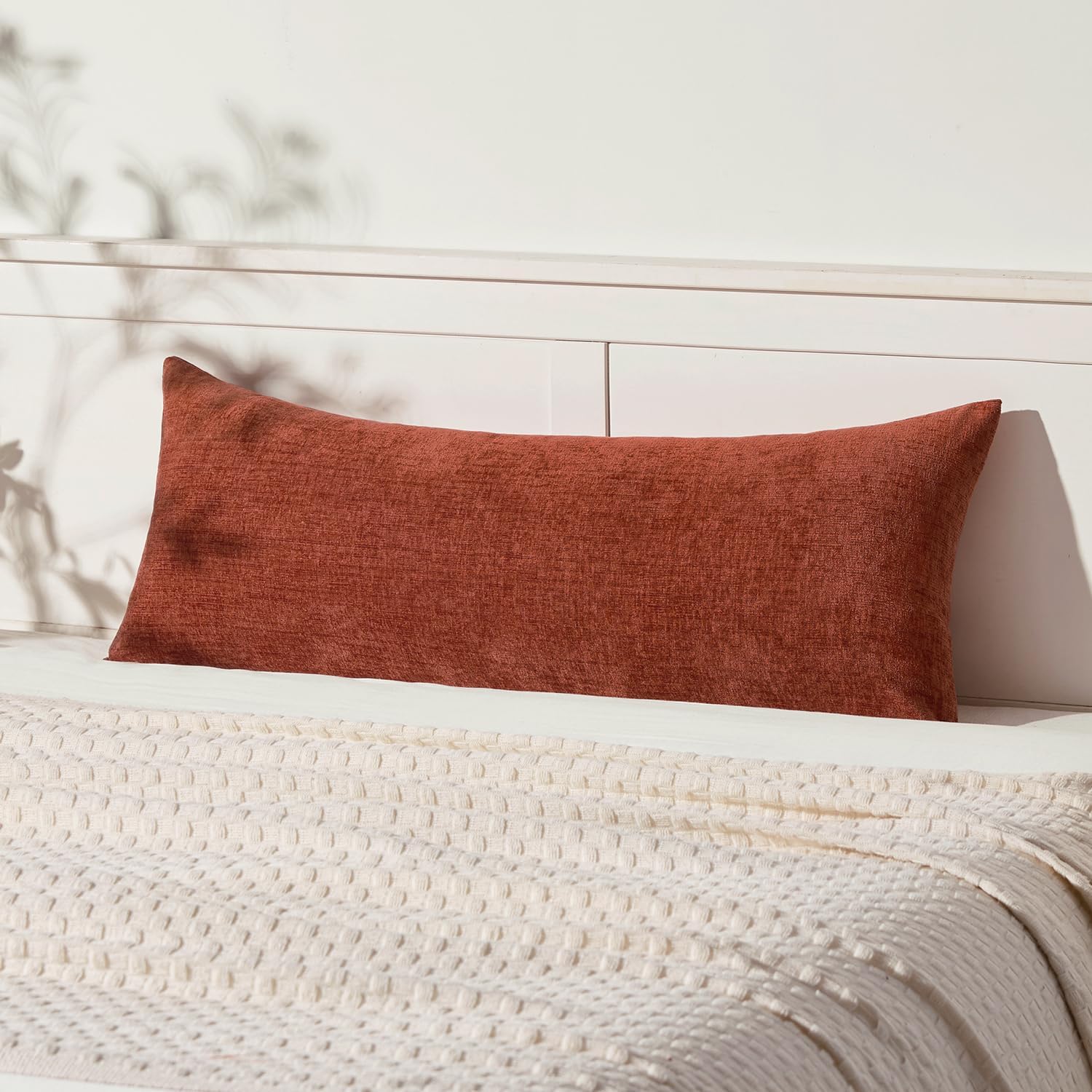 MIULEE Pack of 1 Couch Throw Pillow Covers 14x36 Inch Soft Burnt Orange Chenille Lumbar Pillow Covers for Bed Sofa Living Room Solid Dyed Cases