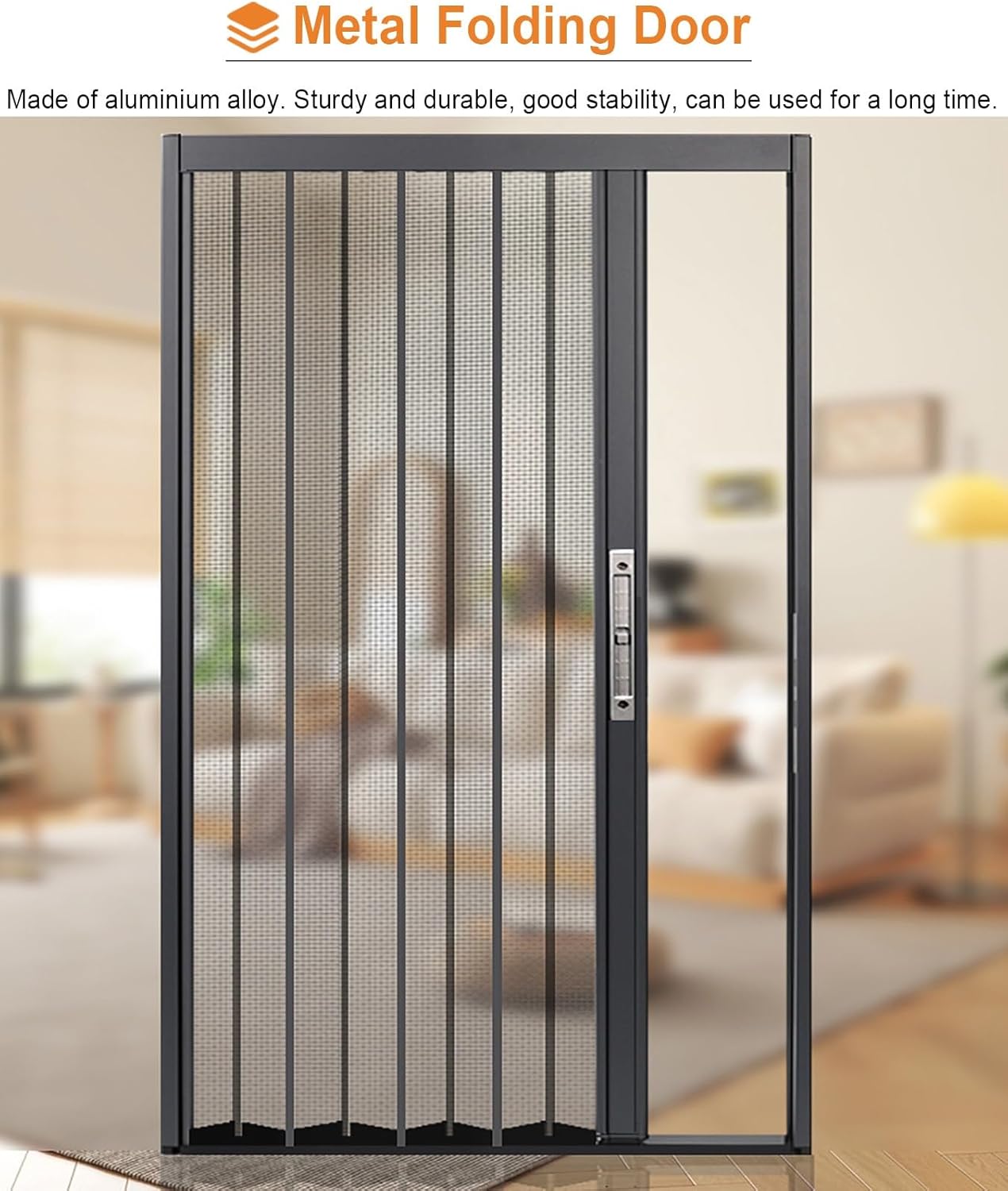 Lockable Accordion Door 82" Height, Flat Mesh Folding Interior Door, No Drill Magnetic Retractable Sliding Gate, Aluminium 23x39in (58.4x100cm) for Easy Access