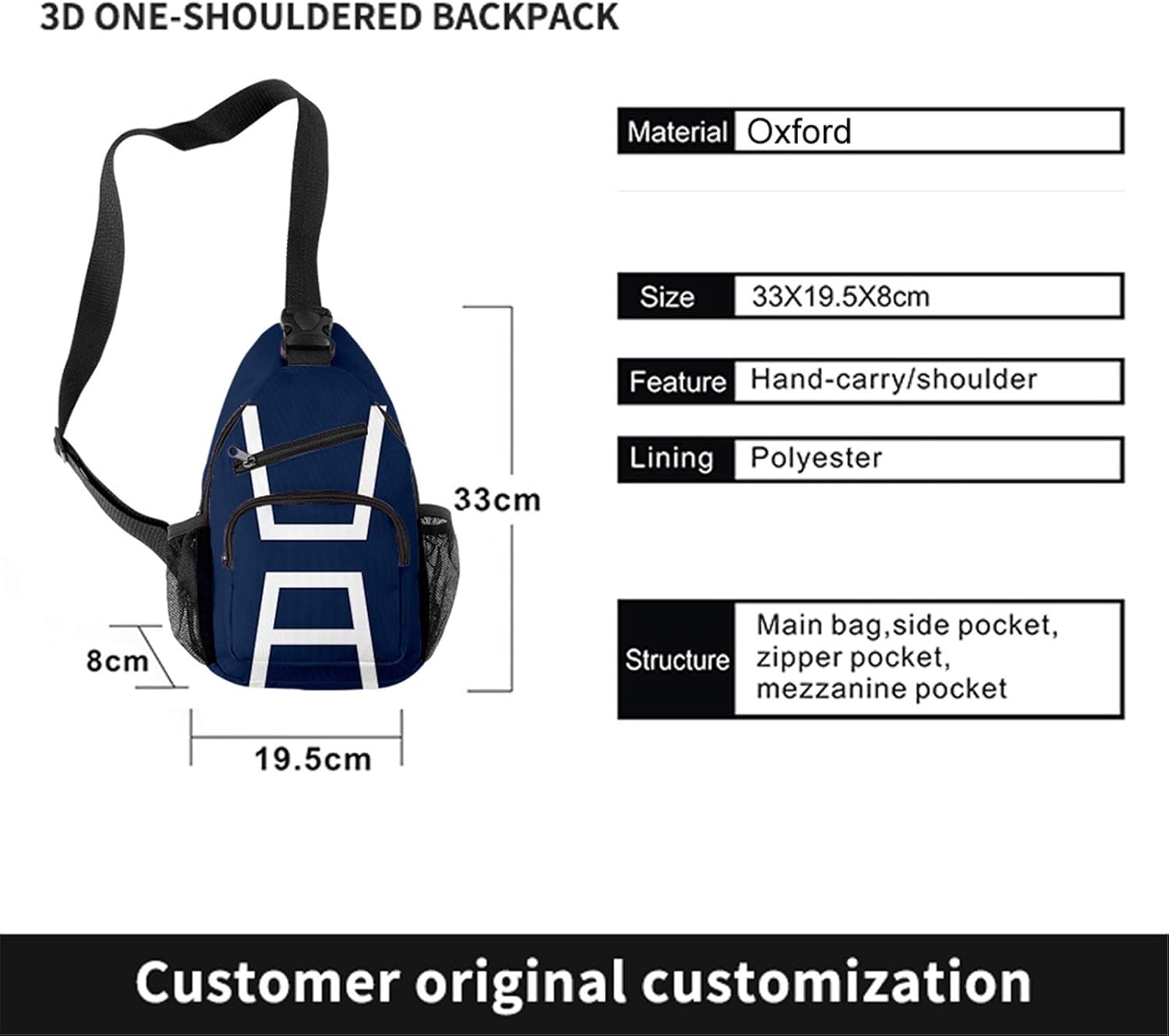 Anime My Hero Single Shoulder Bag Manga Sling Bag Cosplay Daypack(Tetsutetsu Tetsutetsu)