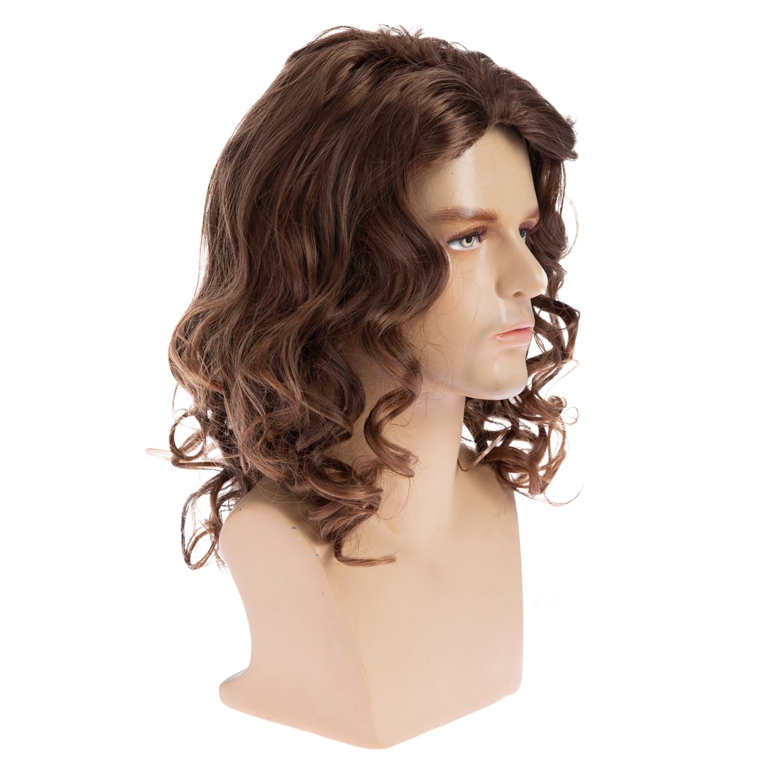 Brown Wig for Men Long Curly Wavy Synthetic Halloween Costume Party Wig for Male - Image 4