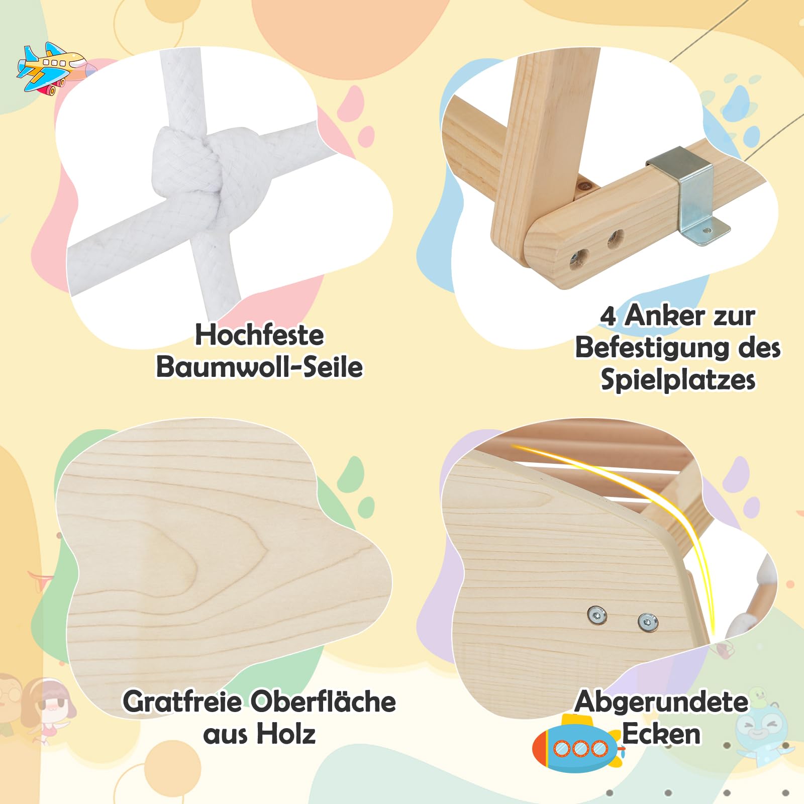 DREAMADE Klettergerüst Indoor Kletterspielzeug mit Rutsche Kletterleiter Kletternetz Affenstange, Spielturm Spielplatz Montessori Kletterdreieck aus massivem Kiefernholz für Kinder ab 1 Jahr (Natur)