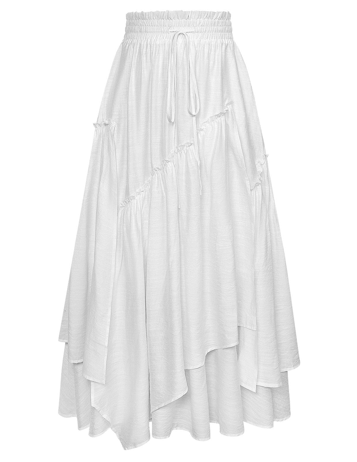 Scarlet Darkness Women Renaissance Layered Long Skirt Elastic High Waist Tiered Skirt with Pockets