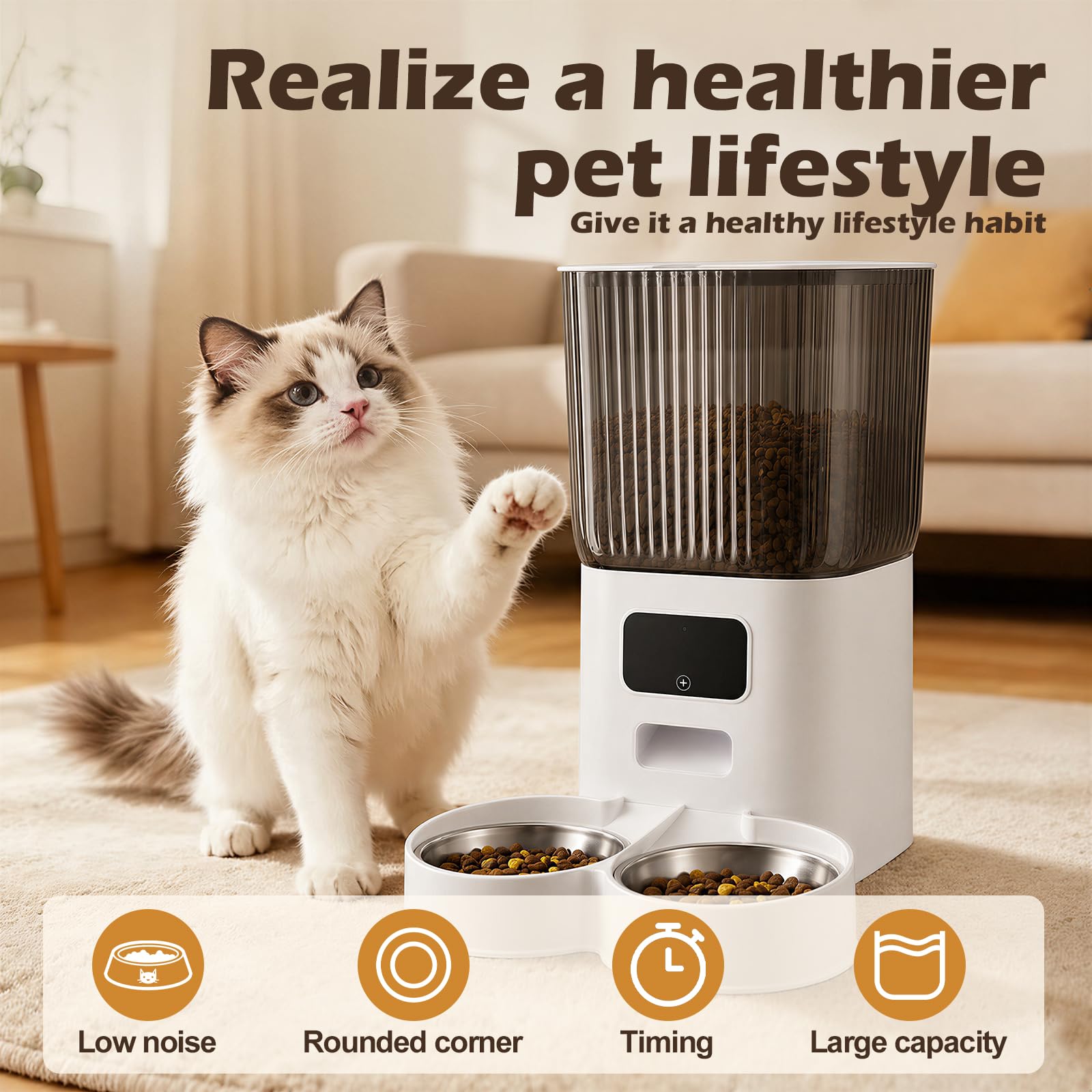 Alimentatore intelligente per animali domestici da 5 litri con telecamera Pan/Tilt 2K, distributore automatico di cibo per cani e gatti, audio bidirezionale, visione notturna, rilevamento del