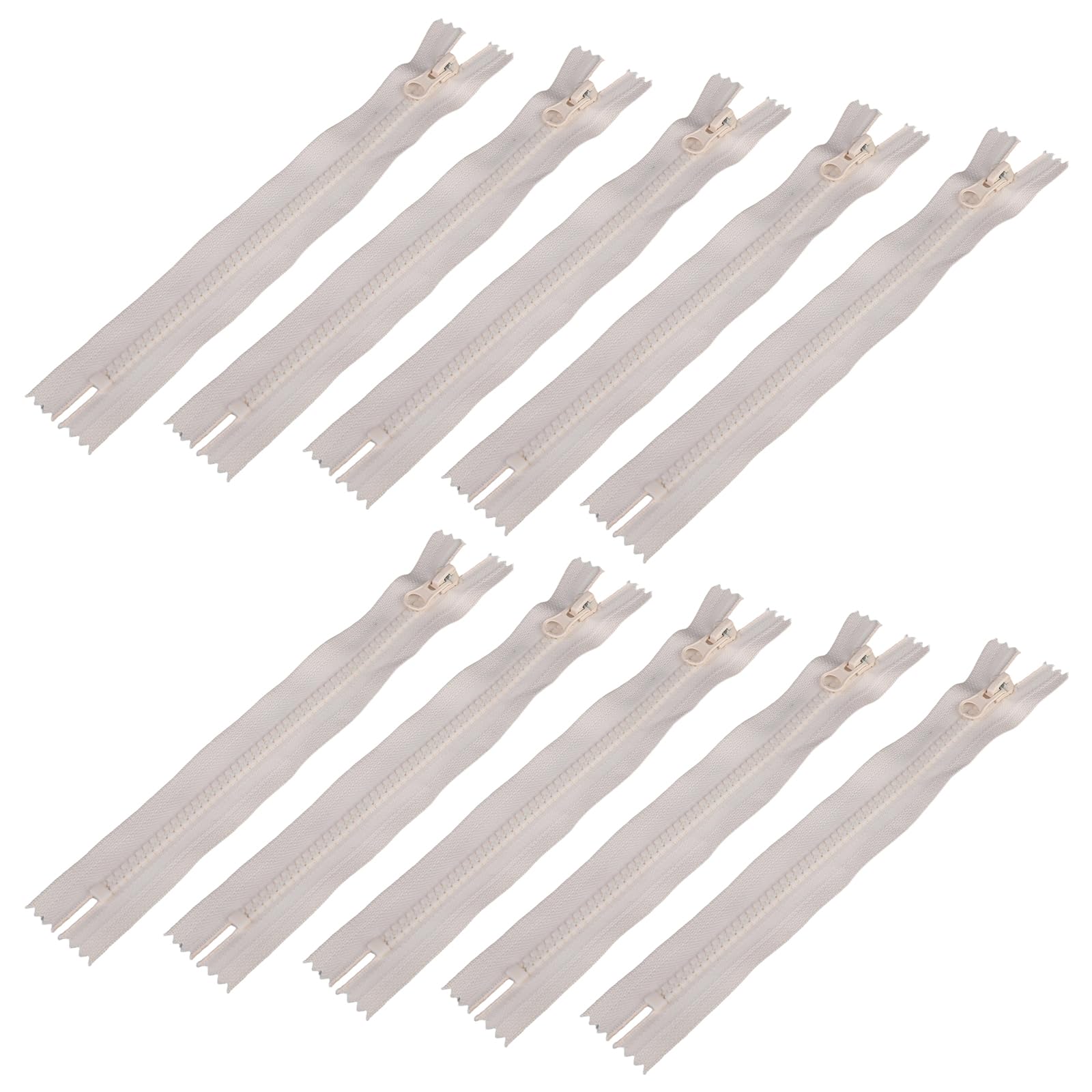Hangsu 10Lots White Resin Zippers with Durability Metal Puller Meter Garment Zipper Slider Bags Zips Pulls Repair Sewing Accessories Resin Teeth Zipper