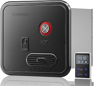 Poukaran 65,000 BTU RV Tankless Water Heater, On Demand Instant Hot Water, DC 12V, with 18x18 inches Black Door, High Altitude Available, Propane Gas, Energy Saving, Compatible with all RVs