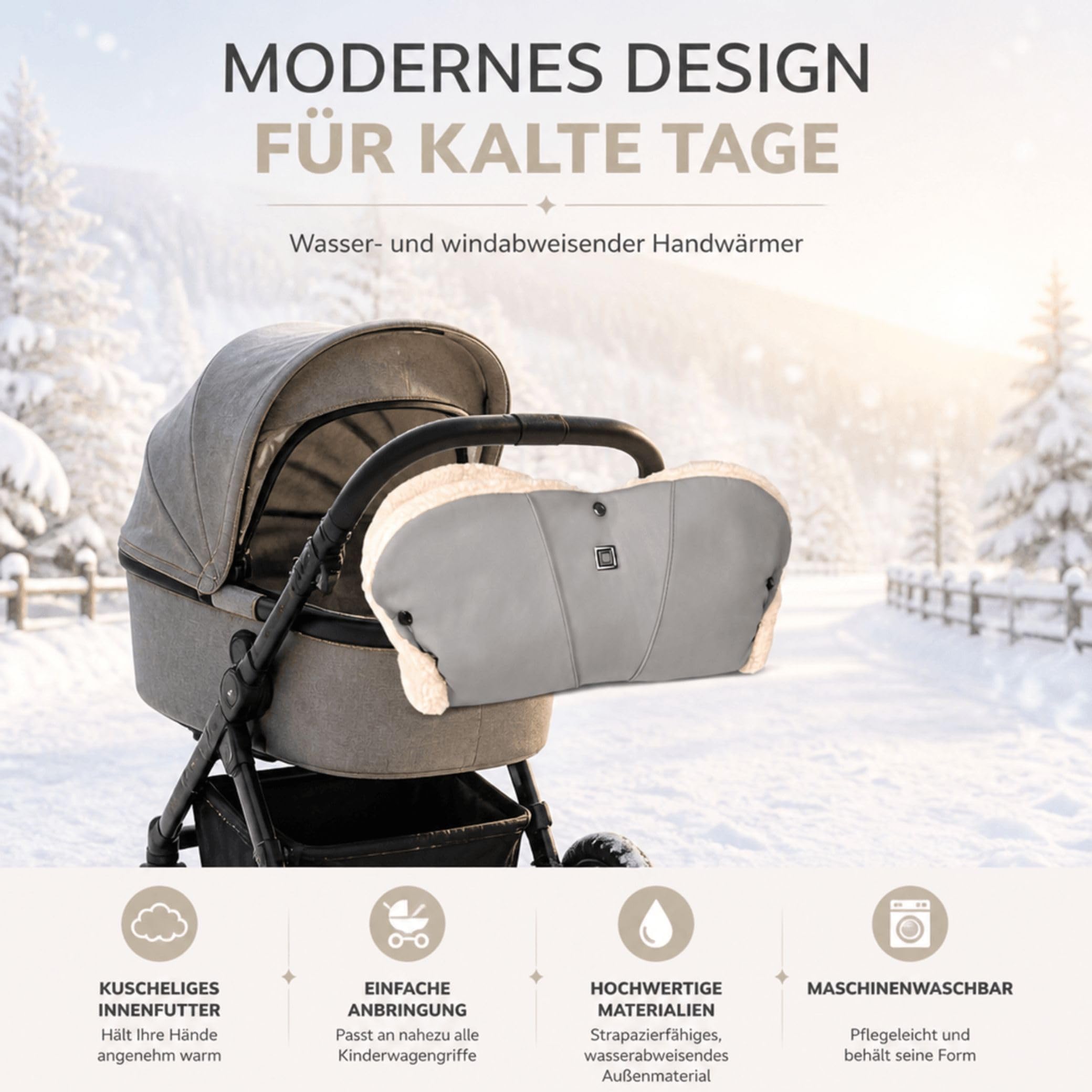 Moon Handmuff Premium & Windel Blaubaer | Passend für Kinderwagen & Buggy | Wasser- und windabweisender Handwärmer mit kuscheligem Innenfutter, | Handschuhe Ideal für kalte Tage | Einfach anzubringen