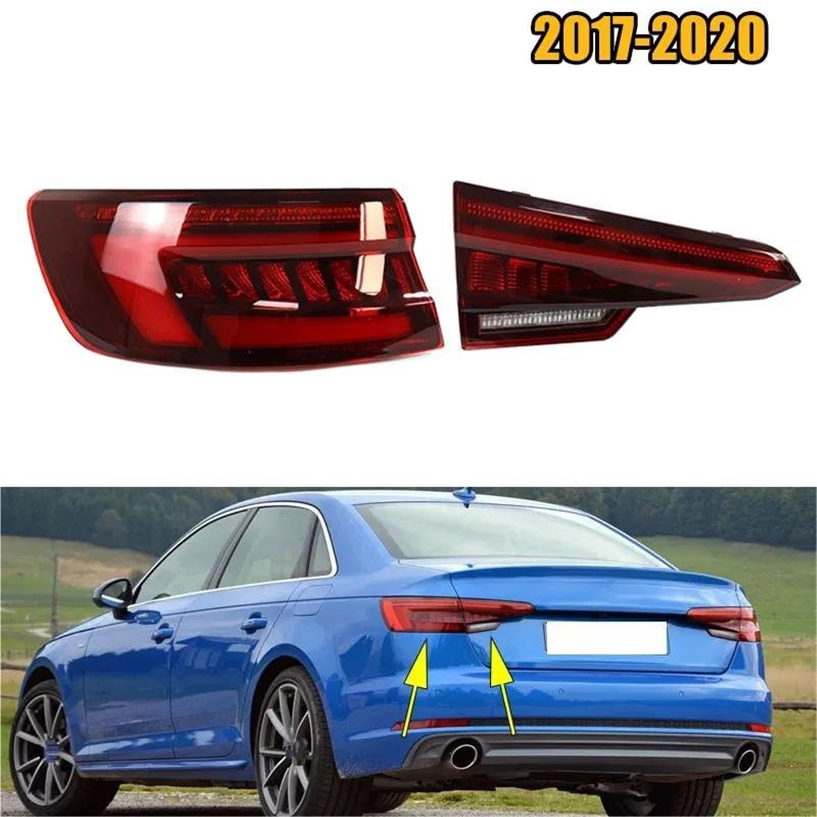 Generico Luce Posteriore Luci Posteriori Per Auto Per A4 B9 Berlina (Sedan) 2017-2020 Gruppo Ottico Posteriore (esterno/interno), Luce Di Retromarcia E Freno Freccia posteriore(Red Inner,GIUSTO)