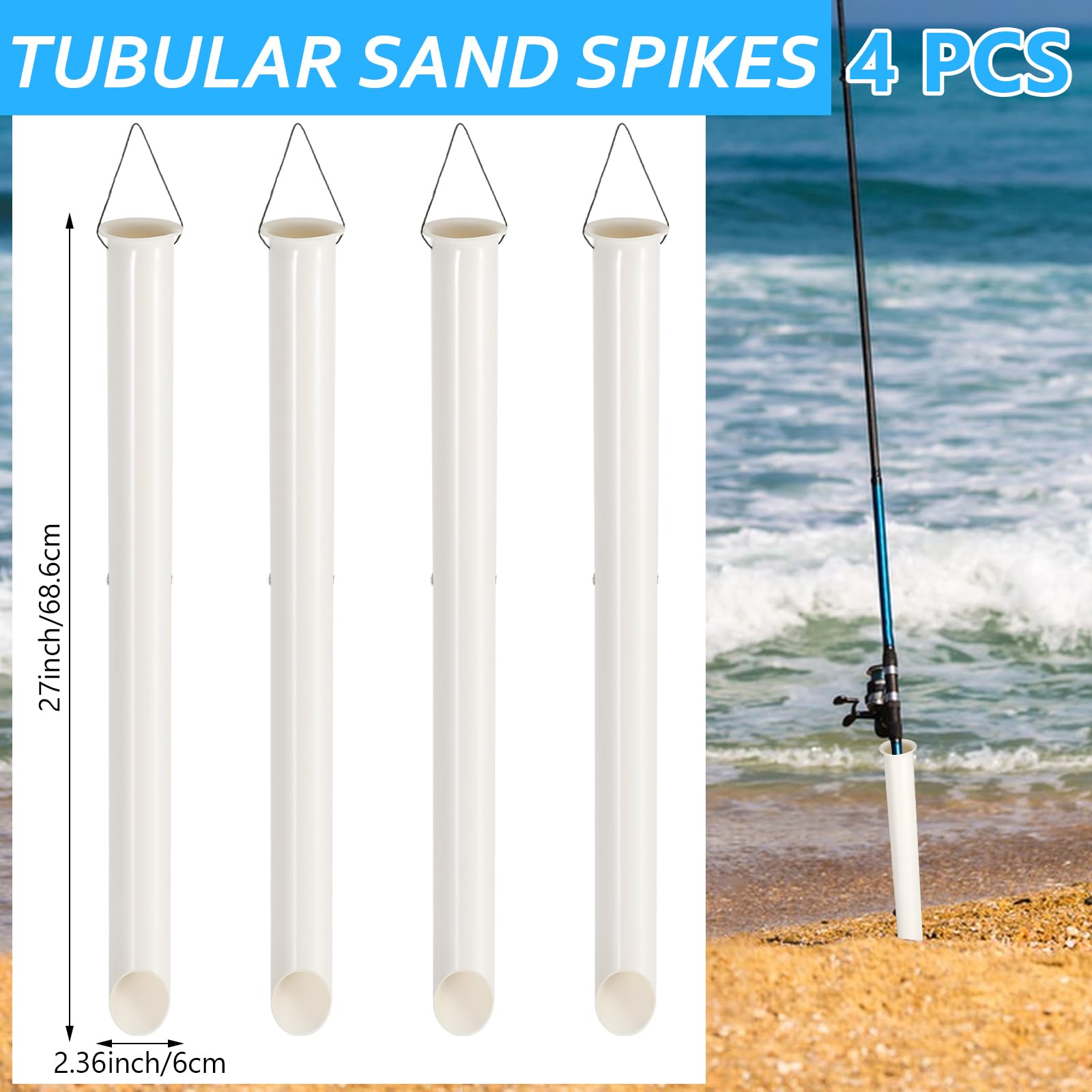 4 Pack 27in Sand Spike PVC Tubular Sand Spike Fishing Rod Holder for Surf Fishing for Beaches, Rivers and Sandy Beaches : Sports & Outdoors
