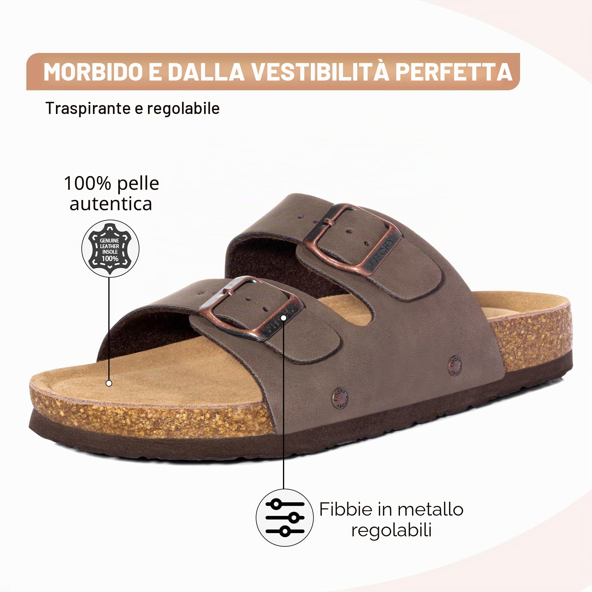 FITORY Donna Sandali Bassi con Plantare in Sughero, Punta Aperta Regolabile Slip-On per Estate Marrone Taglie 38