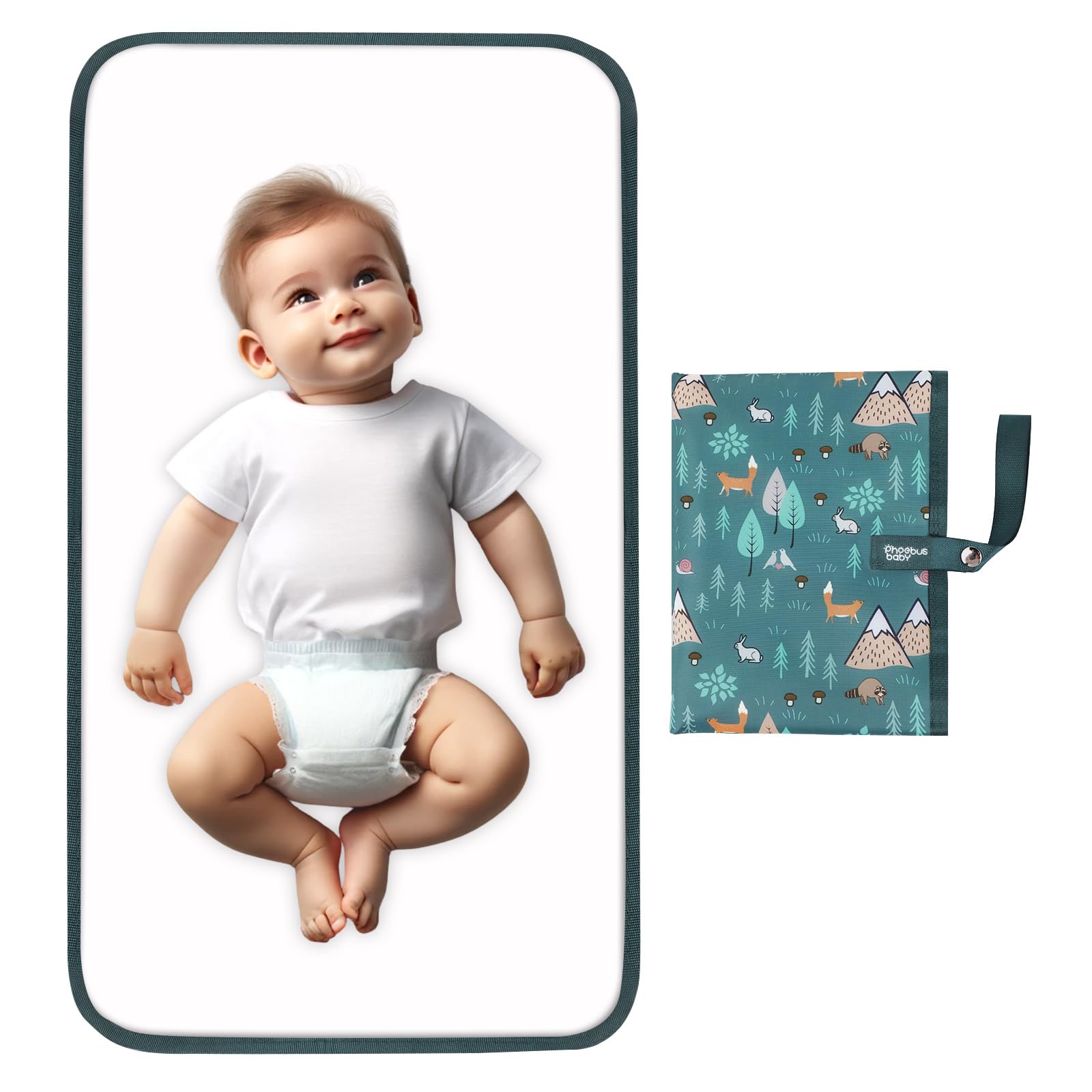 Portable Diaper Changing Pad for Baby - Waterproof Compact Changing Mat with Wrist Strap - Wipeable Travel Changing Pad for Diaper Bag