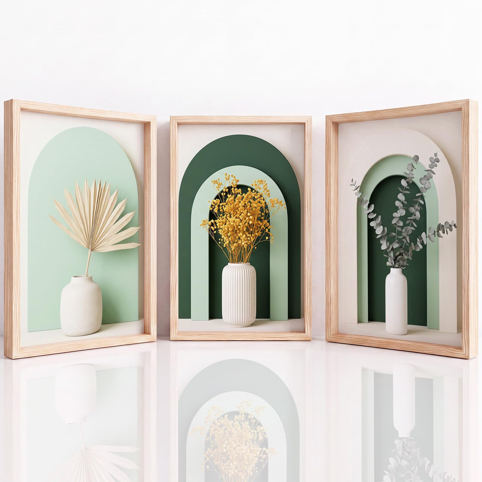 Generisch 3Pcs Modern Minimalistisch Wandbilder mit HD-Druck, Trockenblume Vase Bilder Auf Leinwand Poster Deko für Wohnzimmer Schlafzimmer Büro, Ungerahmt, 50 x 70 cm
